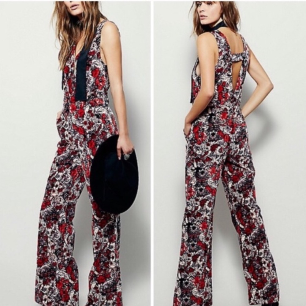 Free People Velvet Floral Jumpsuit